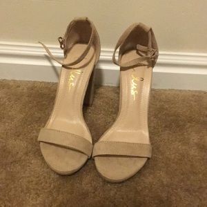 Lulu’s Taylor suede nude strap heels